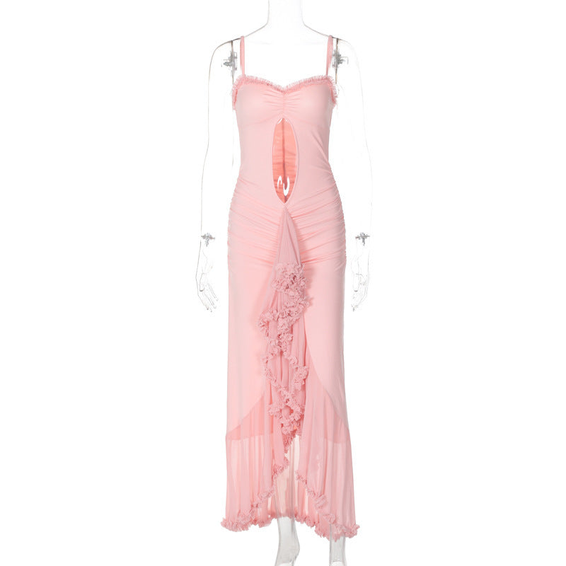 Würdiges Spaghettiträgerkleid aus Netzspitze