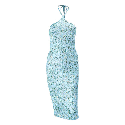 Hanging Neck BackSlim Floral Knee-length Women's Dress - Siennasass