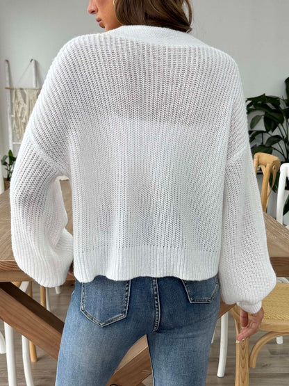 V-Neck Button Up Long Sleeve Cardigan - Siennasass