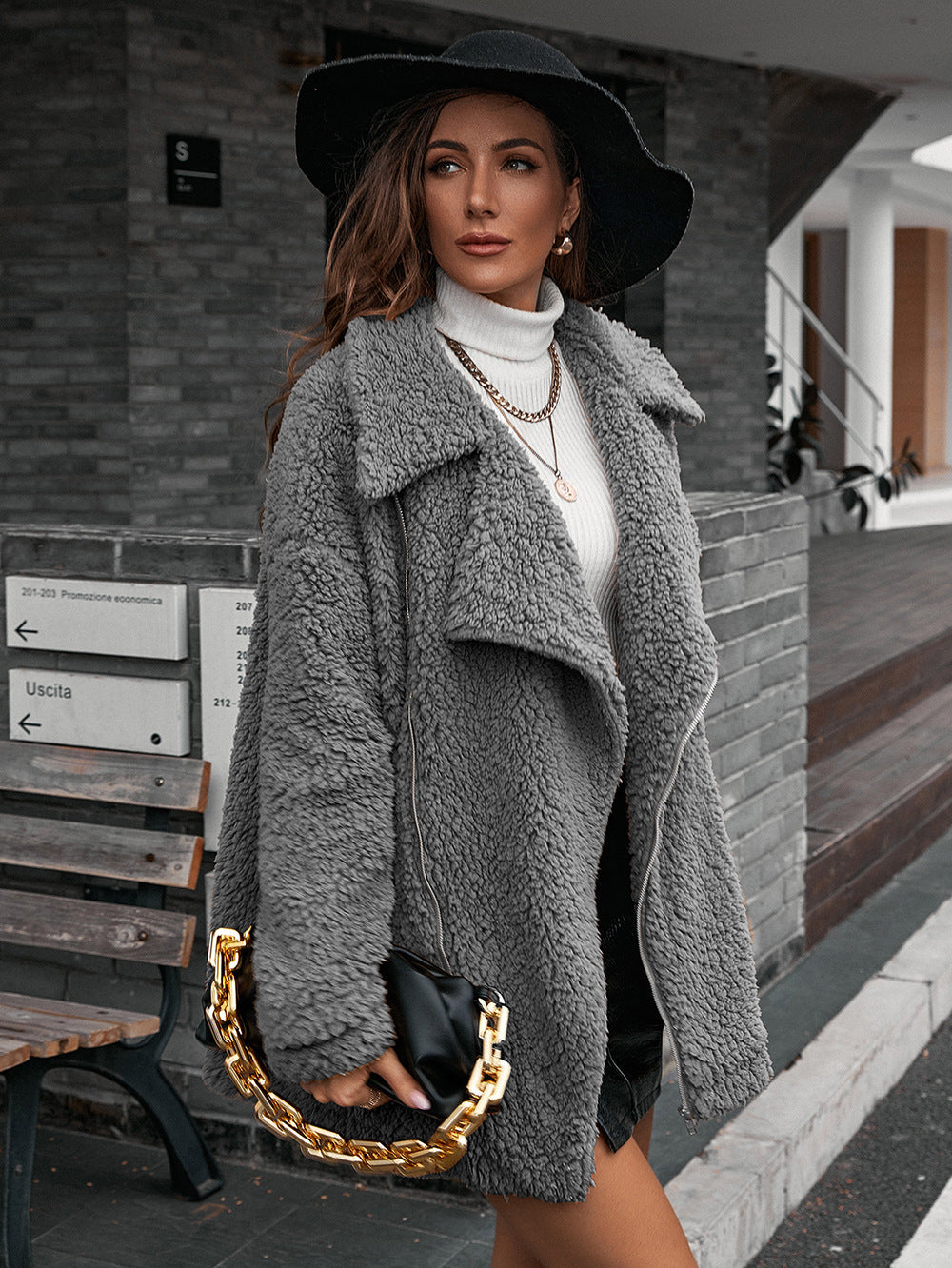 Zip-Up Collared Teddy Jacket - Siennasass