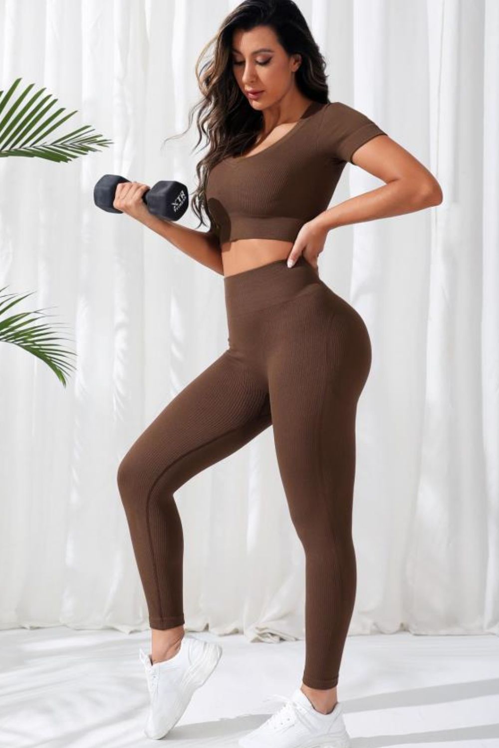 V-Neck Crop Top and High Waistband Long Active Pants - Siennasass