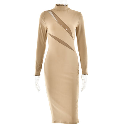 Round Neck Long Sleeve Stitching Dress Women - Siennasass