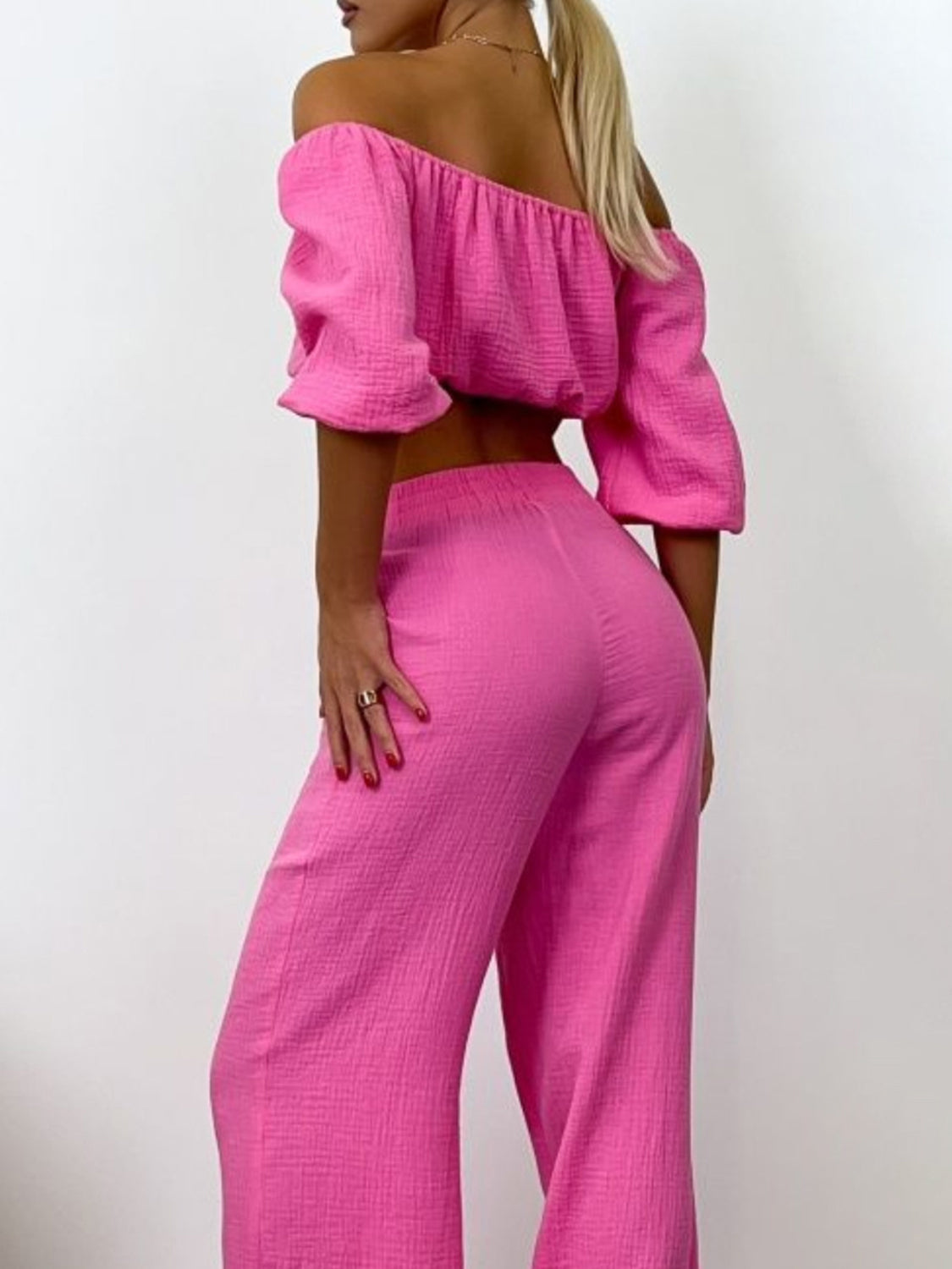 Off Shoulder Long Sleeve Top and Pants Set - Siennasass