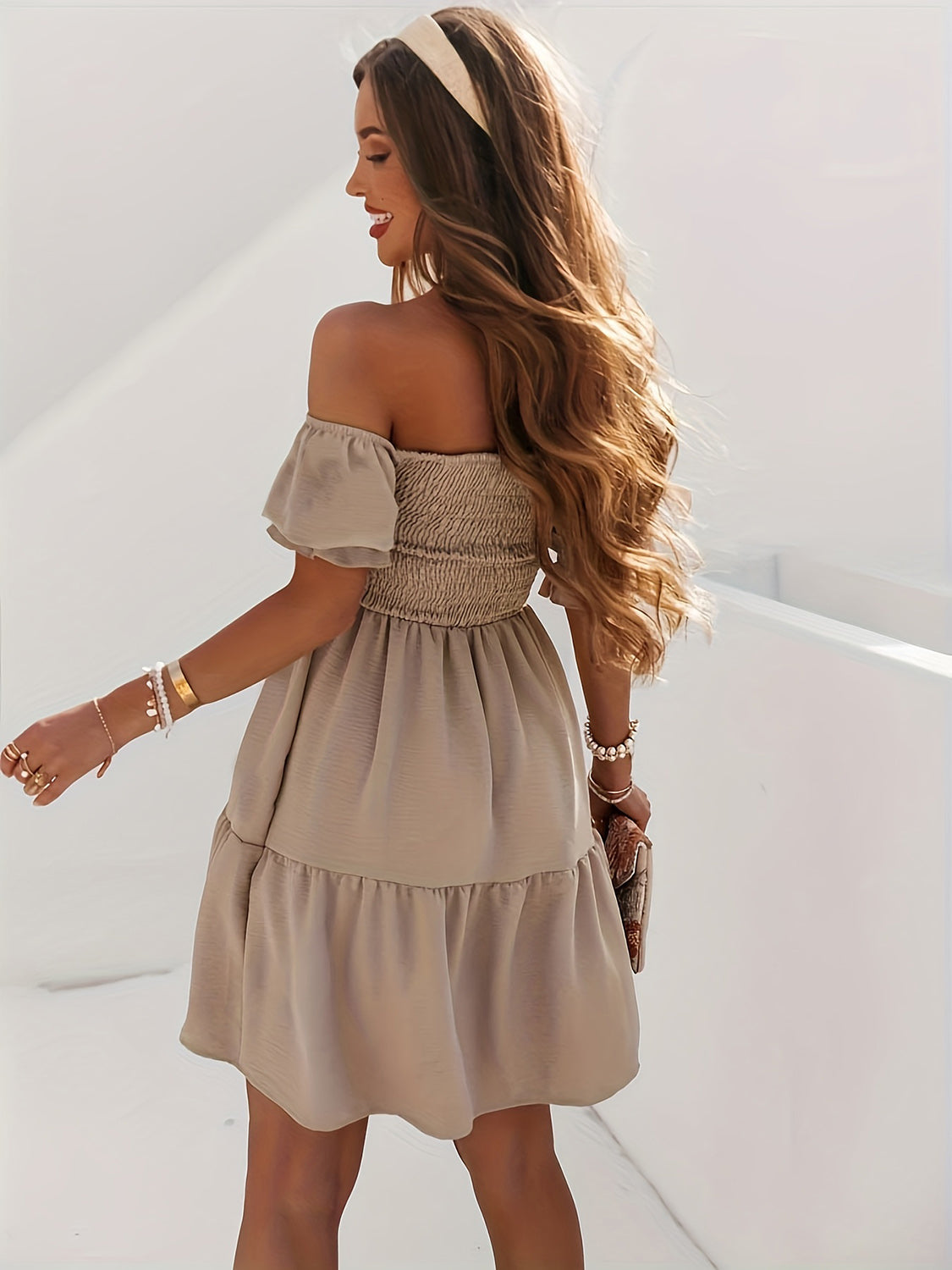 Full Size Ruffled Off-Shoulder Short Sleeve Dress - Siennasass
