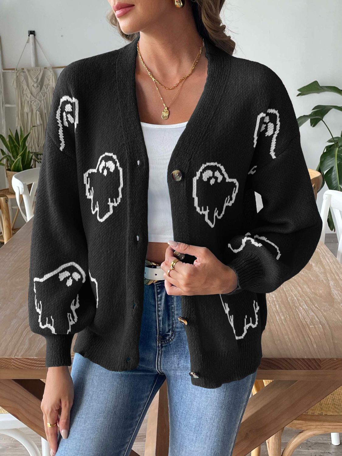 V-Neck Dropped Shoulder Cardigan - Siennasass
