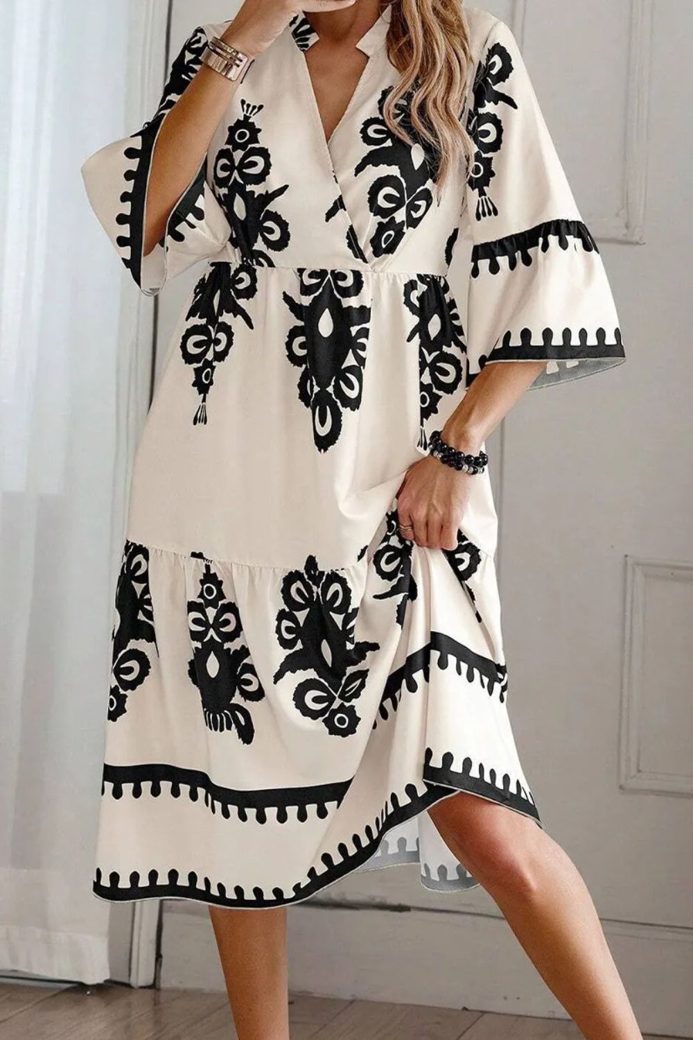 Printed Half Sleeve Knee Length Dress - Siennasass