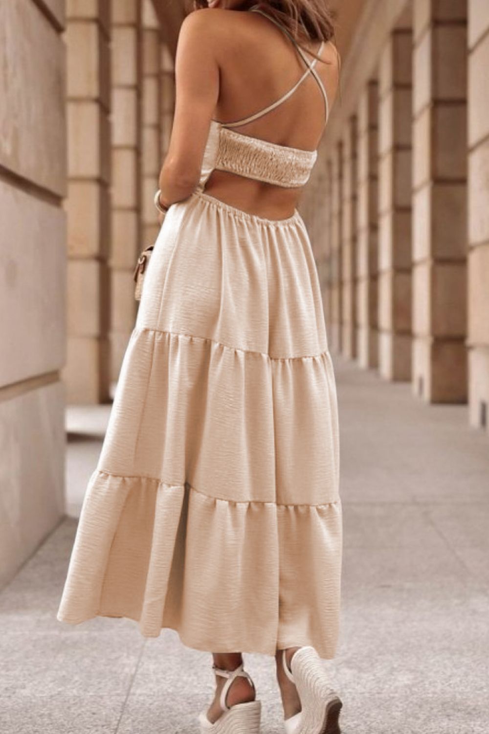 Tiered Crisscross Spaghetti Strap Dress - Siennasass