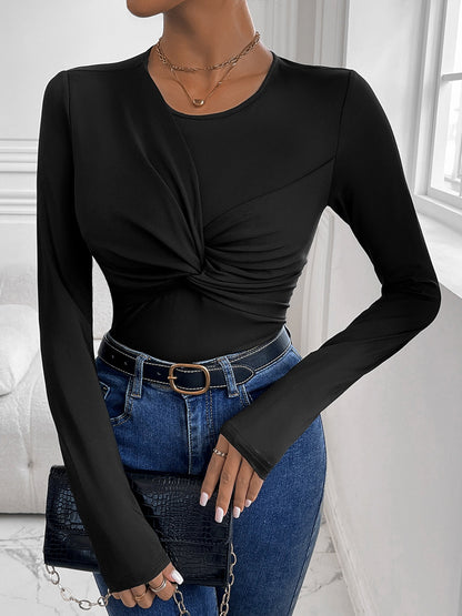 Twisted Round Neck Long Sleeve Bodysuit - Siennasass