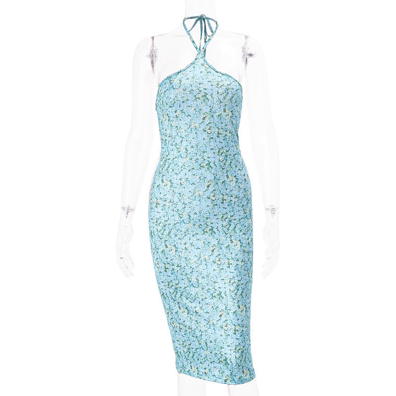 Hanging Neck BackSlim Floral Knee-length Women's Dress - Siennasass