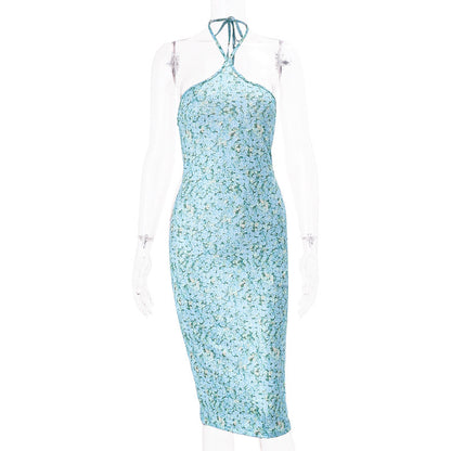 Hanging Neck BackSlim Floral Knee-length Women's Dress - Siennasass