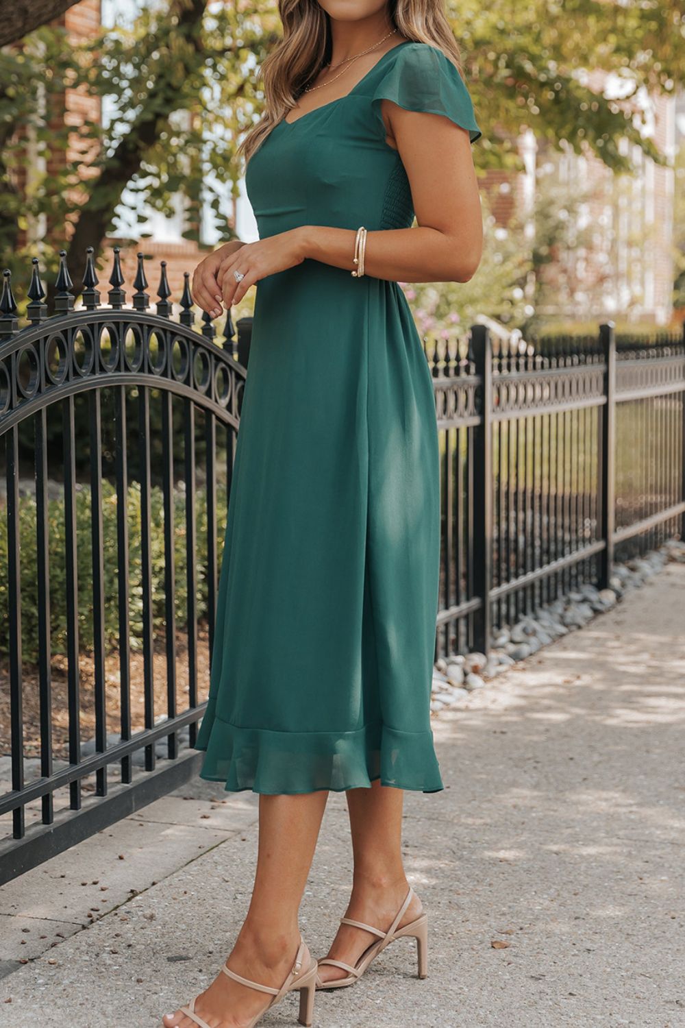 Cutout Ruffle Hem Cap Sleeve Dress - Siennasass