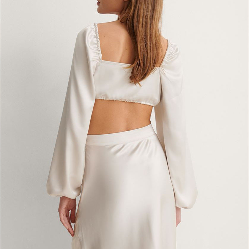 Long Sleeve V-Neck Cutout T-shirt Crop Top