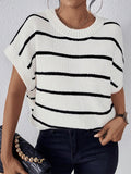 Striped Round Neck Short Sleeve Knit Top - Siennasass