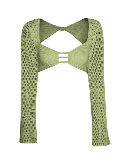 Tied Long Sleeve Top and Skirt Cover Up Set - Siennasass