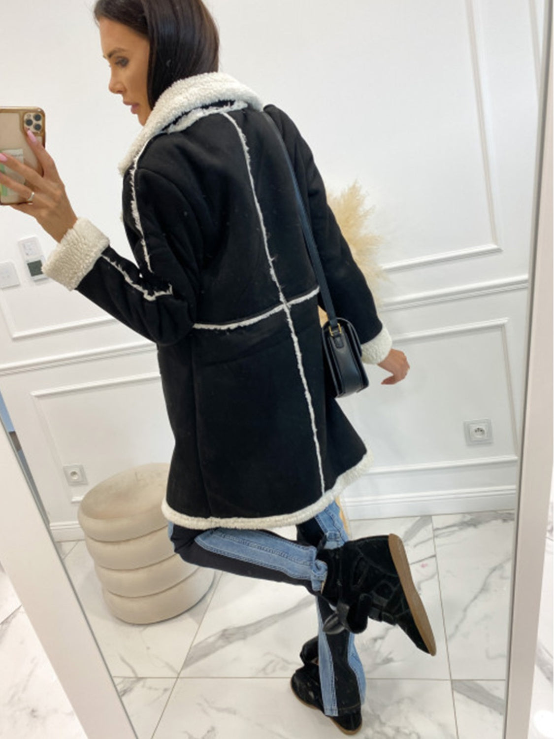 Lapel Collar Exposed Seam Buttoned Coat - Siennasass