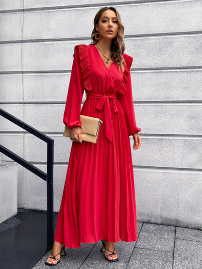 Pleated Surplice Tie Waist Maxi Dress - Siennasass