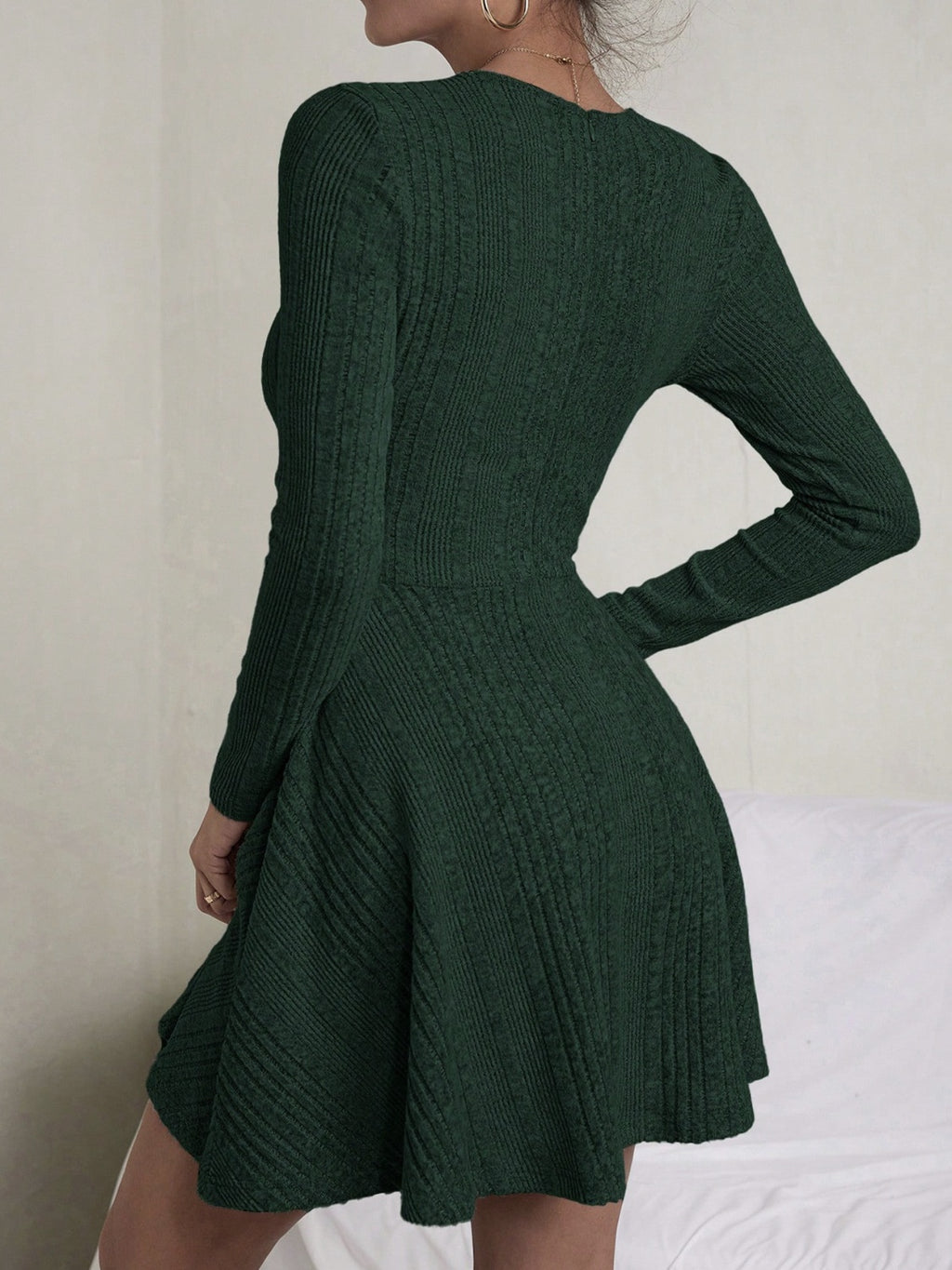 Textured Round Neck Long Sleeve Dress - Siennasass