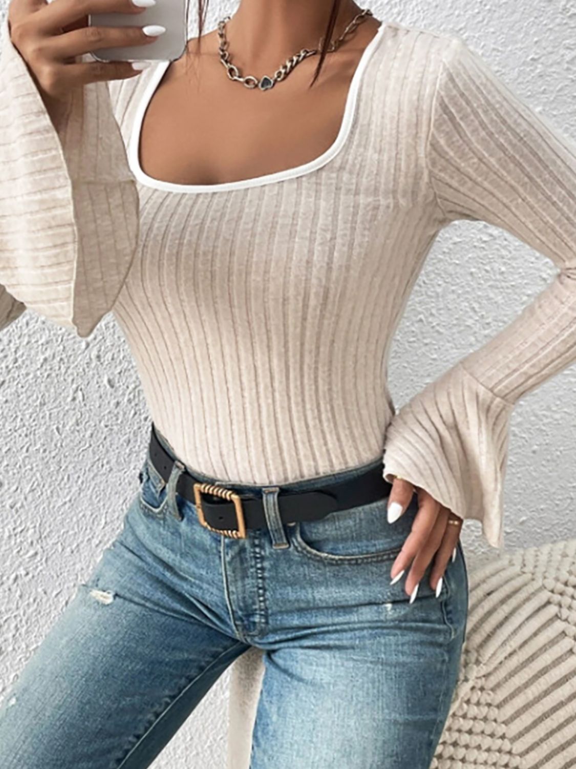 Scoop Neck Long Sleeve T-Shirt - Siennasass