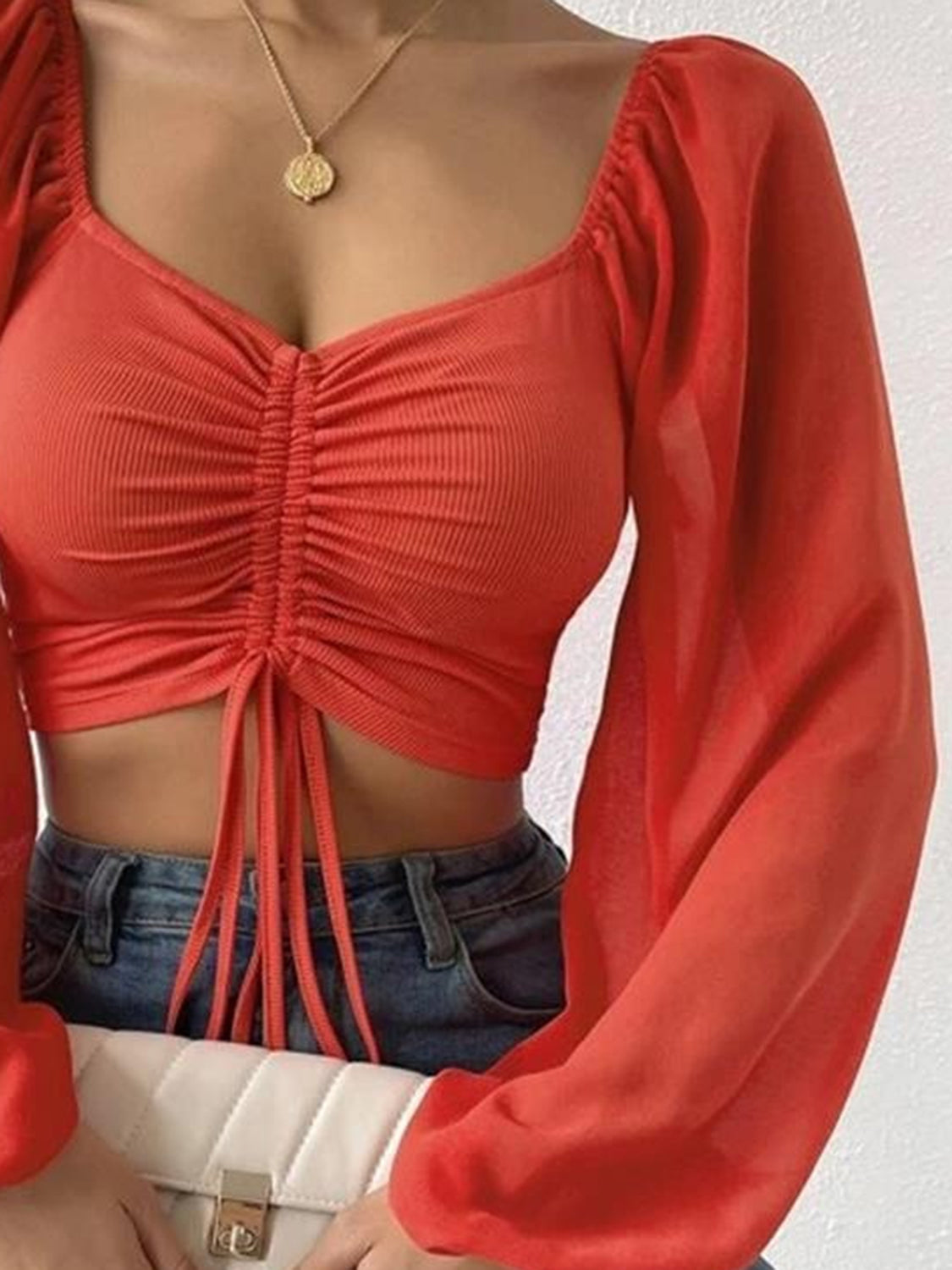 Drawstring Sweetheart Neck Cropped Top - Siennasass