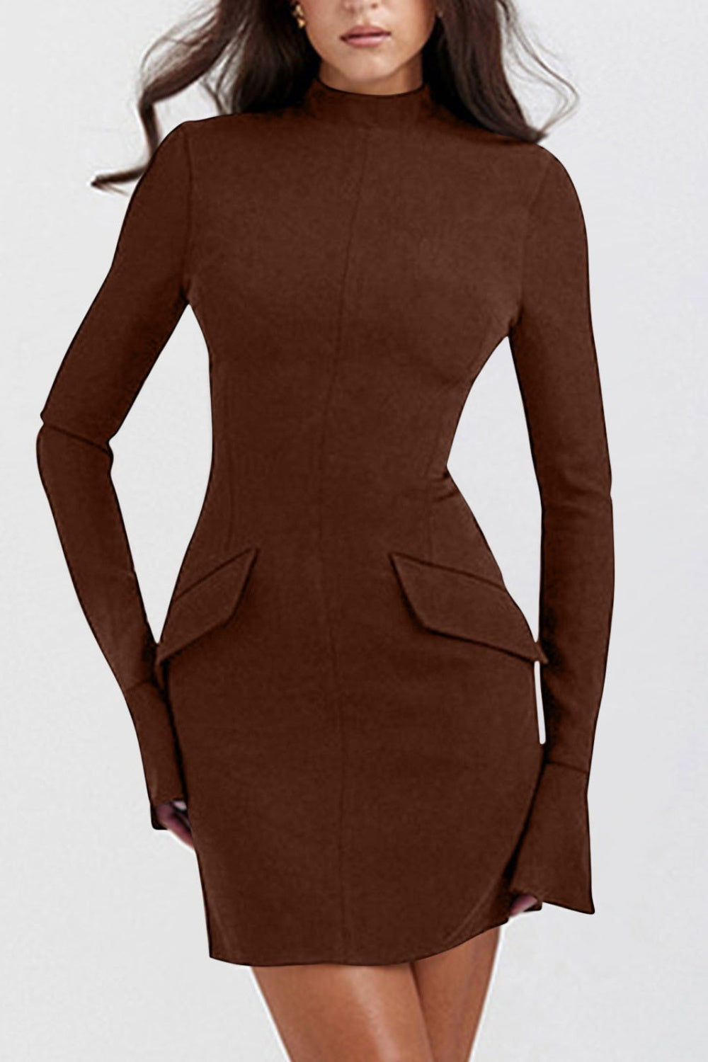 Mock Neck Long Sleeve Mini Dress - Siennasass