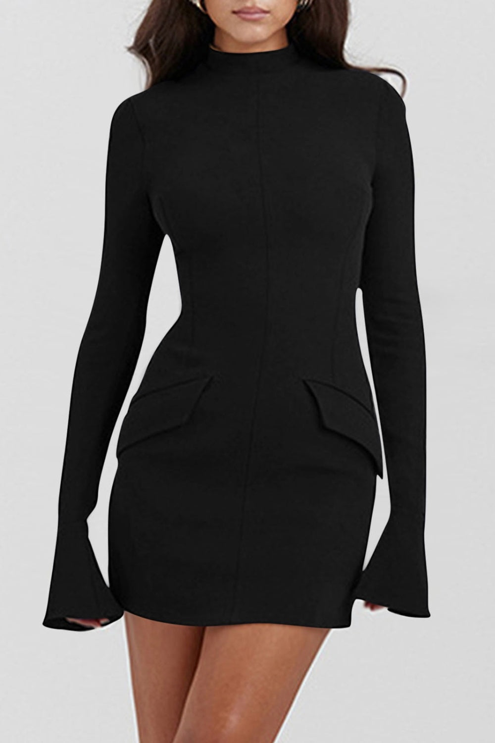 Mock Neck Long Sleeve Mini Dress - Siennasass