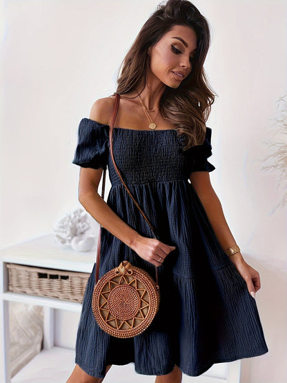 Full Size Ruffled Off-Shoulder Short Sleeve Dress - Siennasass