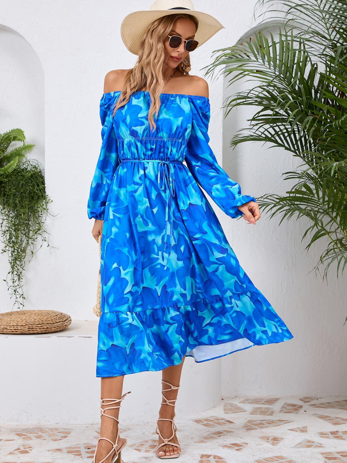 Printed Long Sleeve Midi Dress - Siennasass
