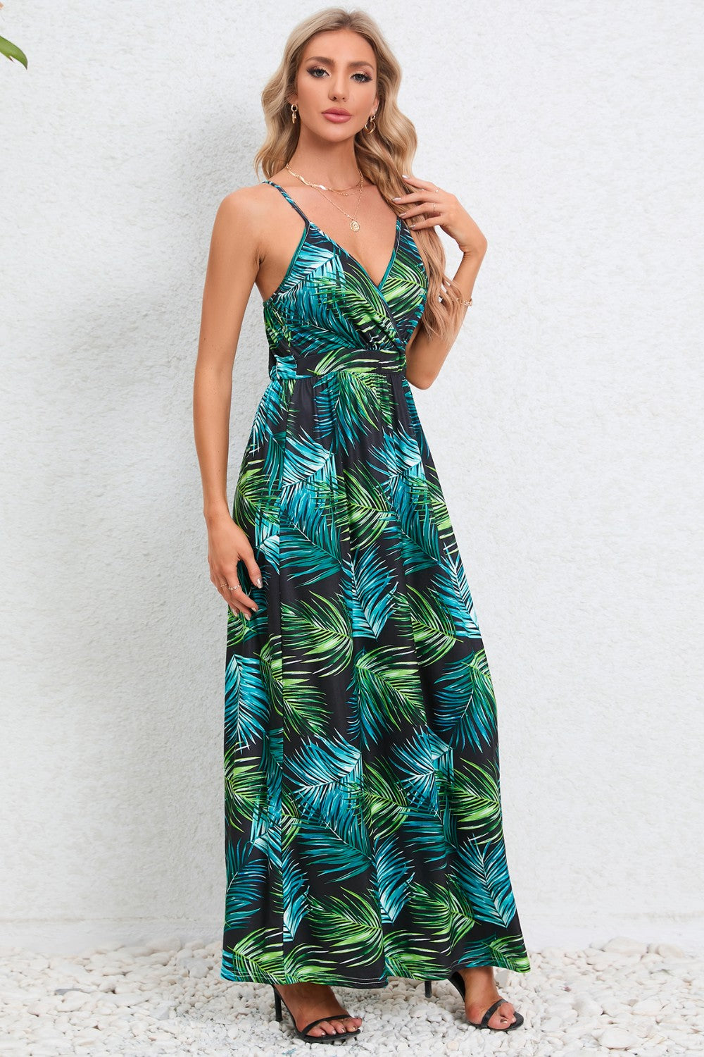 Printed Surplice Maxi Cami Dress - Siennasass