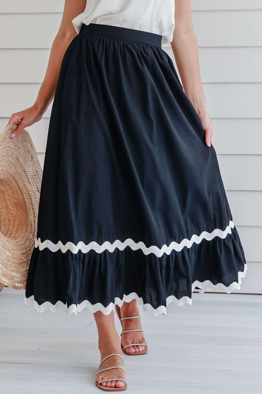 Contrast Trim Elastic Waist Skirt - Siennasass