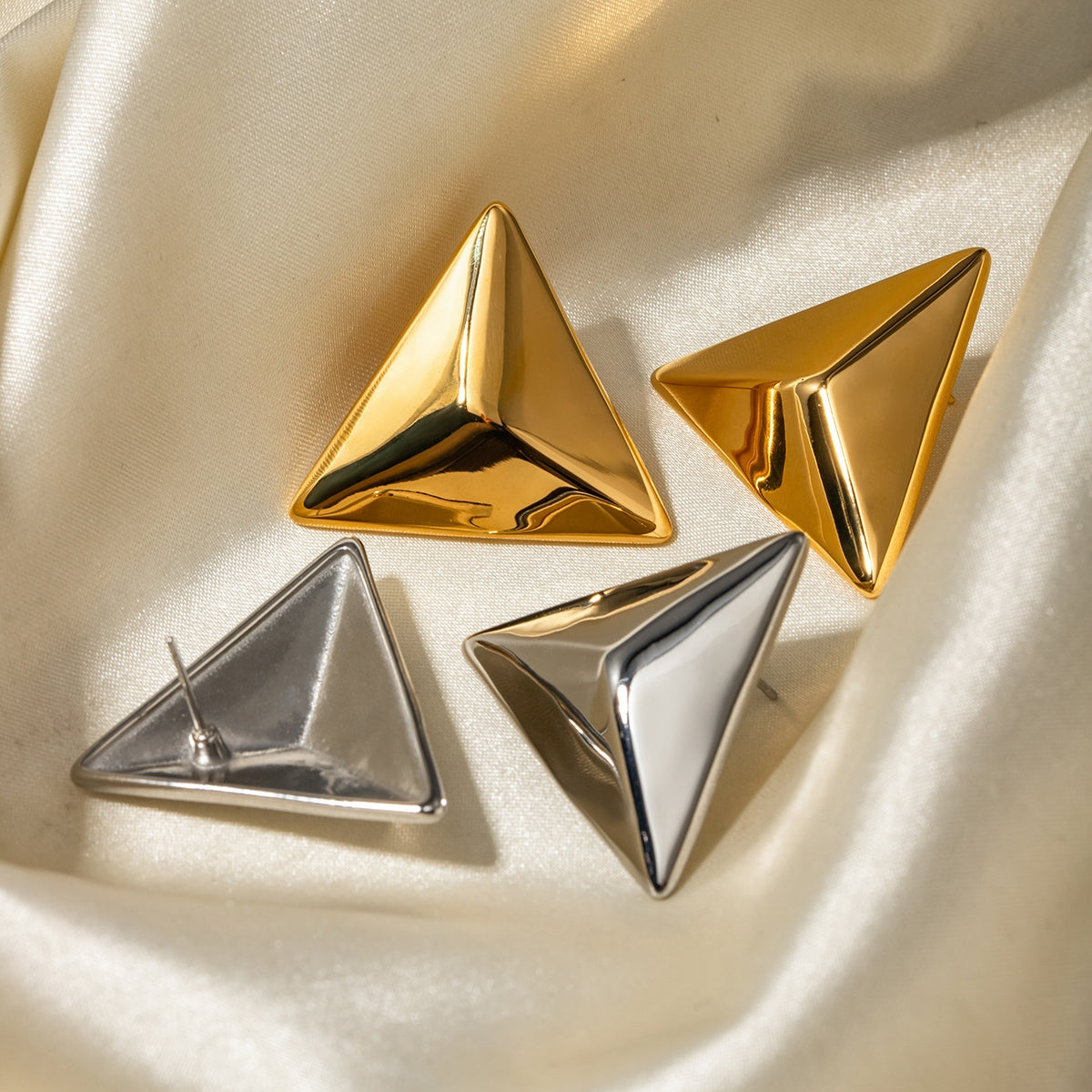 Stainless Steel 3D Triangle Earrings - Siennasass