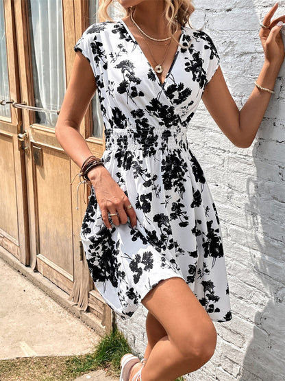 Printed Surplice Cap Sleeve Dress - Siennasass