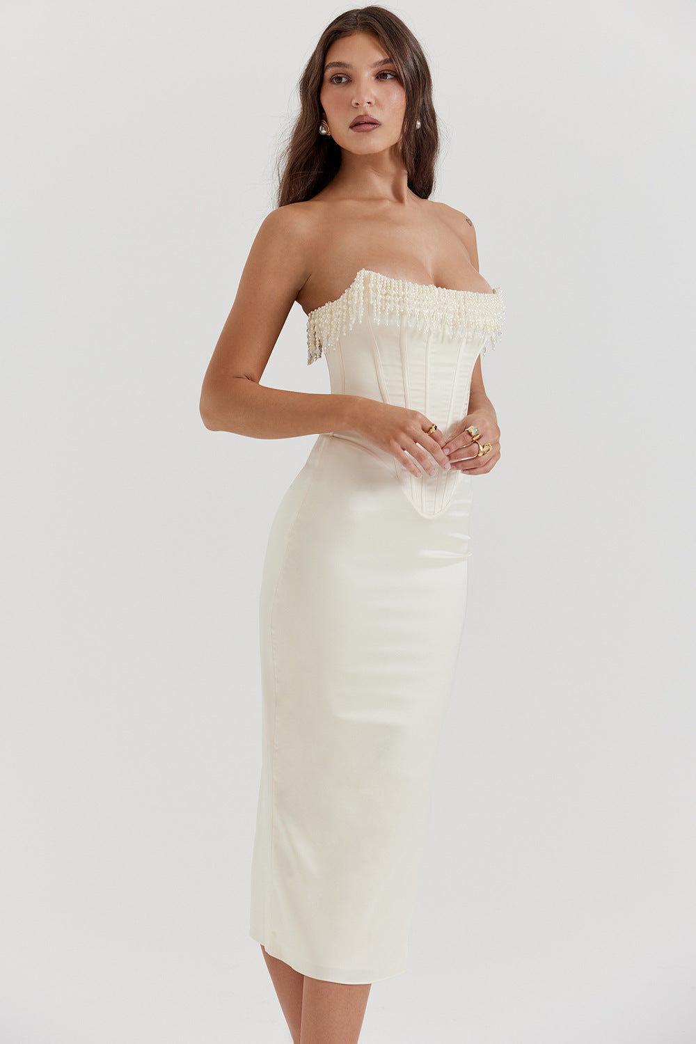 Perlen Fischgrätenkleid Rock Damenkleid