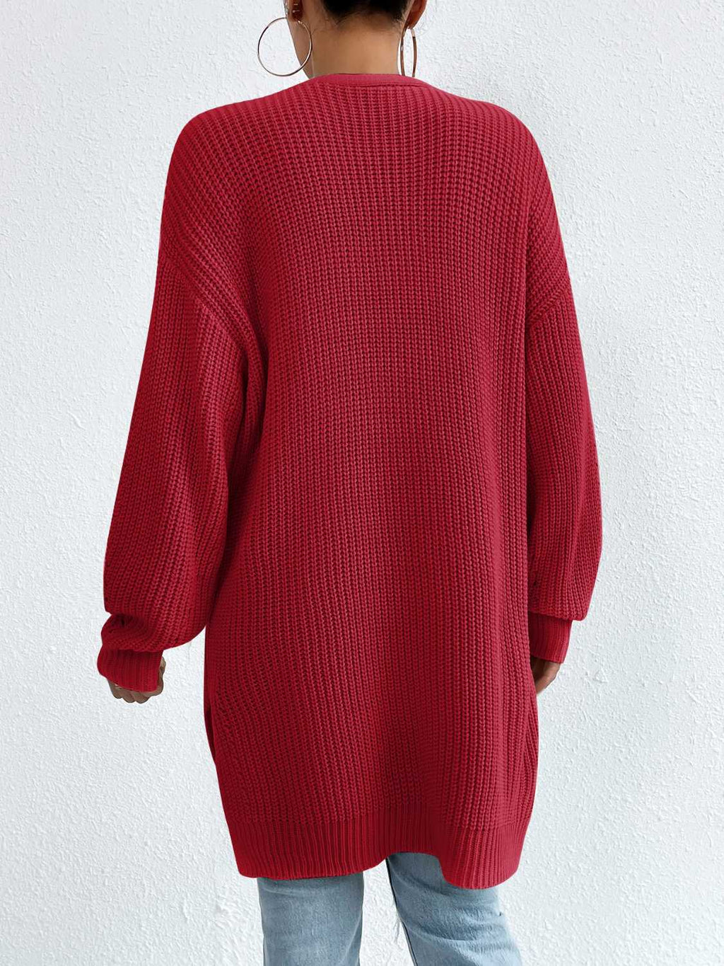 Open Front Dropped Shoulder Slit Cardigan - Siennasass