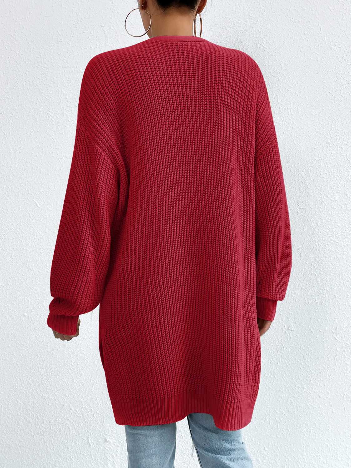 Open Front Dropped Shoulder Slit Cardigan - Siennasass
