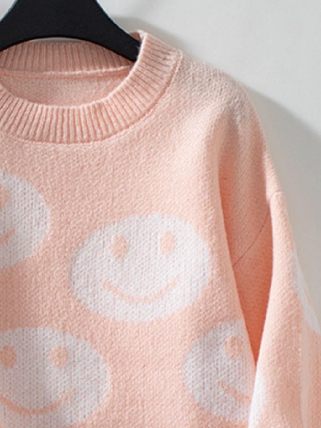 Smile Pattern Round Neck Long Sleeve Sweater - Siennasass