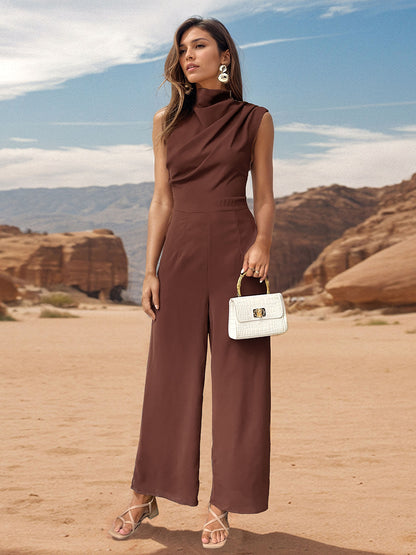 Ruched Mock Neck Sleeveless Jumpsuit - Siennasass