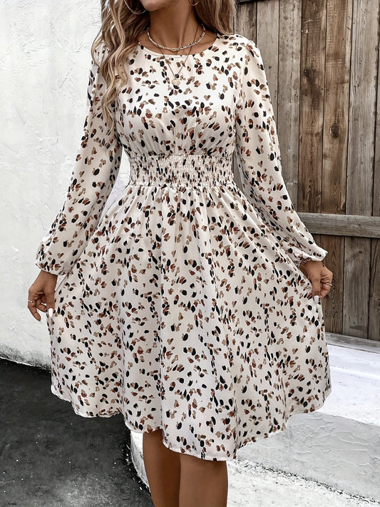 Bedrucktes Langarmkleid mit Rundhalsausschnitt