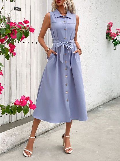 Collared Neck Sleeveless Dress - Siennasass