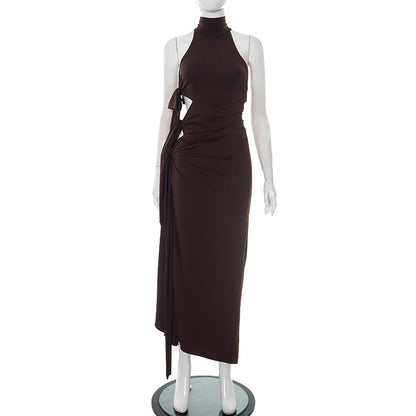 Round Neck Halter Side Hollow Jumpsuit Long Dress