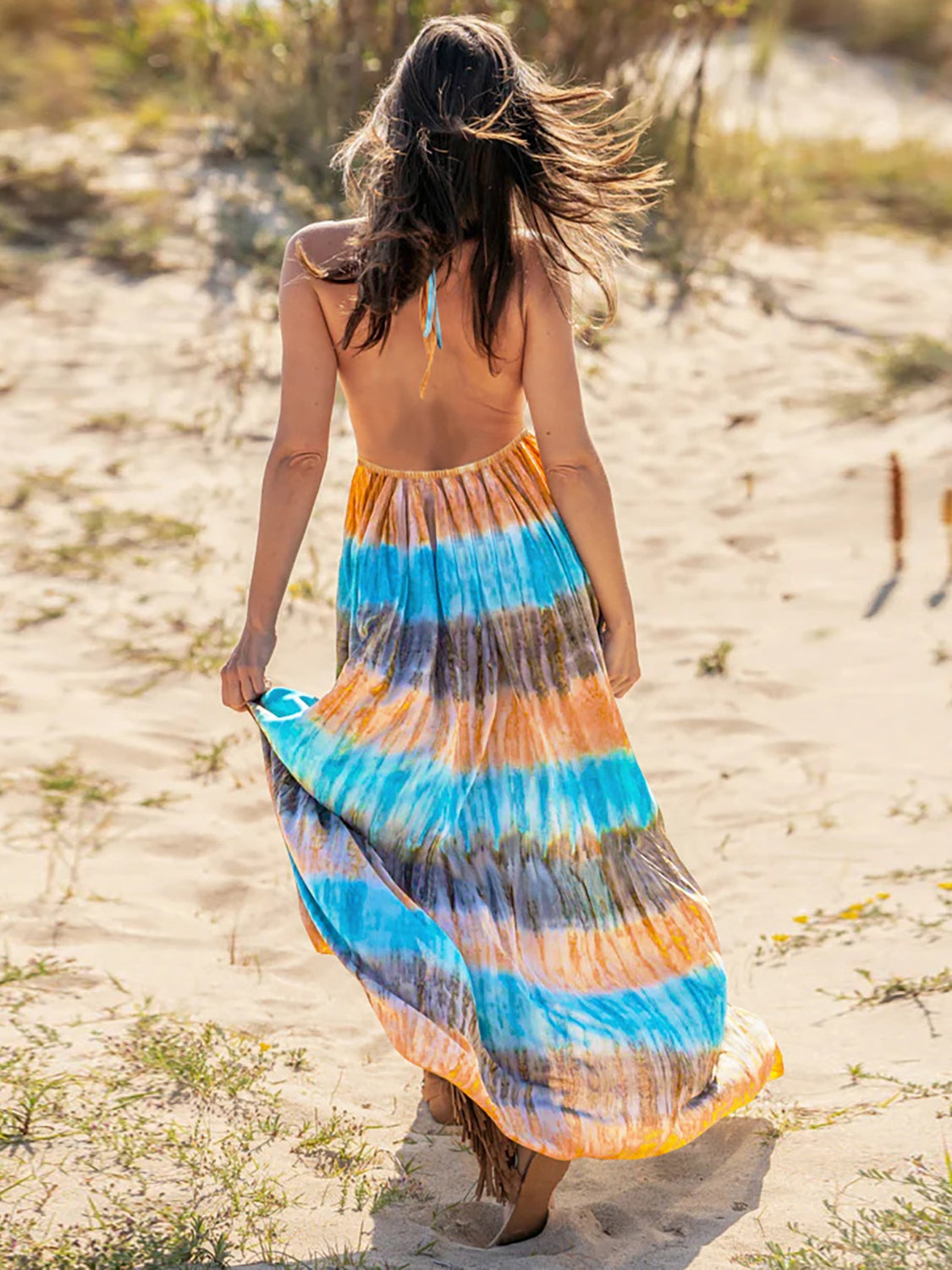 Tie-Dye Halter Neck Sleeveless Dress - Siennasass