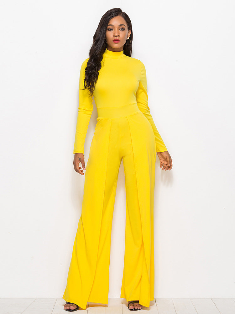 Long Sleeve Mock Neck Wide Leg Jumpsuit - Siennasass
