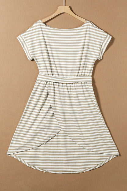 Tied Striped Cap Sleeve Dress - Siennasass