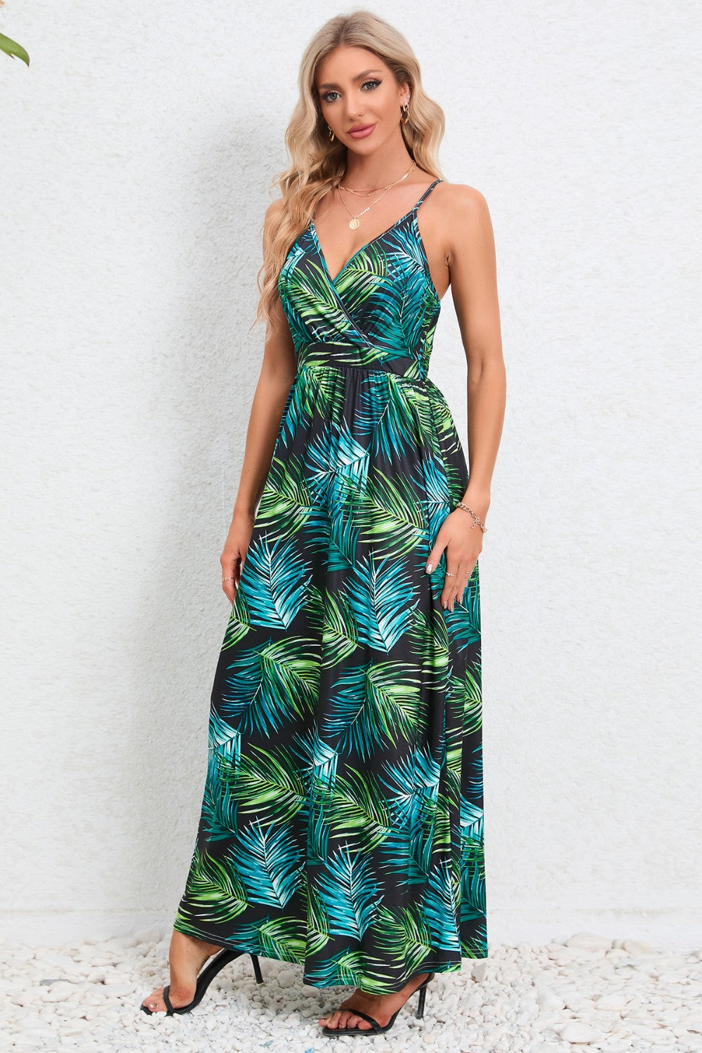 Printed Surplice Maxi Cami Dress - Siennasass