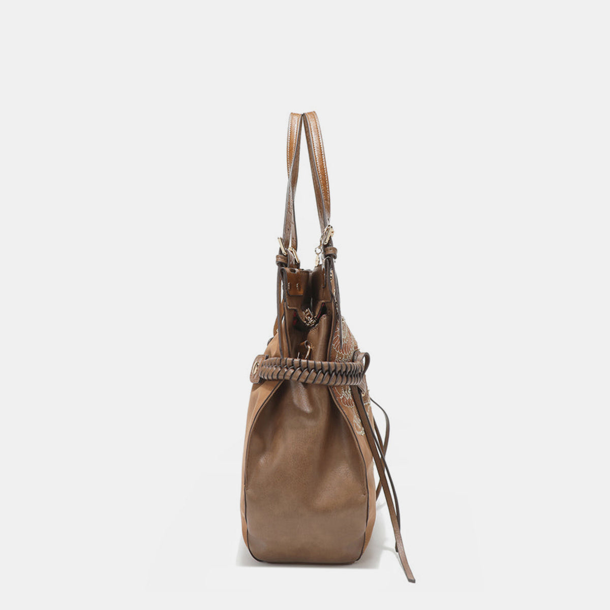 Nicole Lee USA Side Braided Tassel Inlaid Rhinestone Embroidery Hobo Bag - Siennasass
