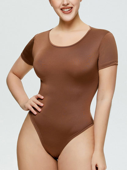 Full Size Round Neck Short Sleeve Bodysuit - Siennasass