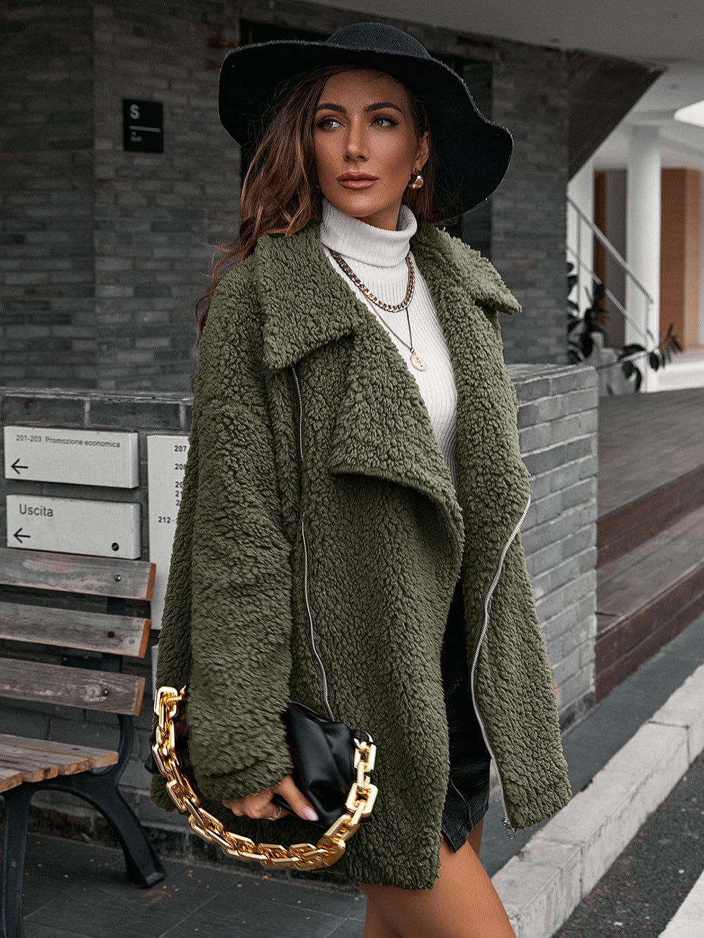 Zip-Up Collared Teddy Jacket - Siennasass