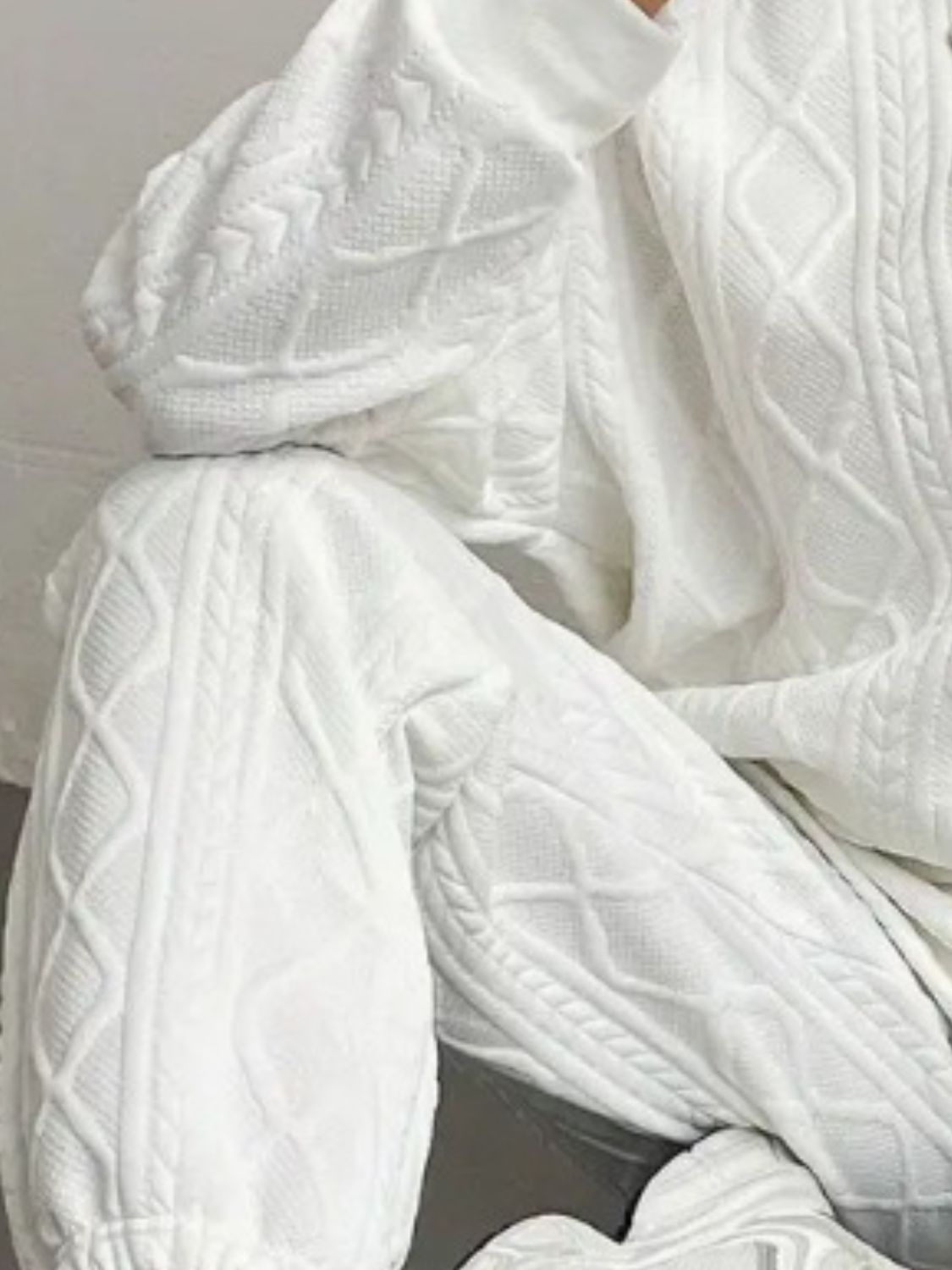 Texture Round Neck Long Sleeve Top and Pants Set - Siennasass