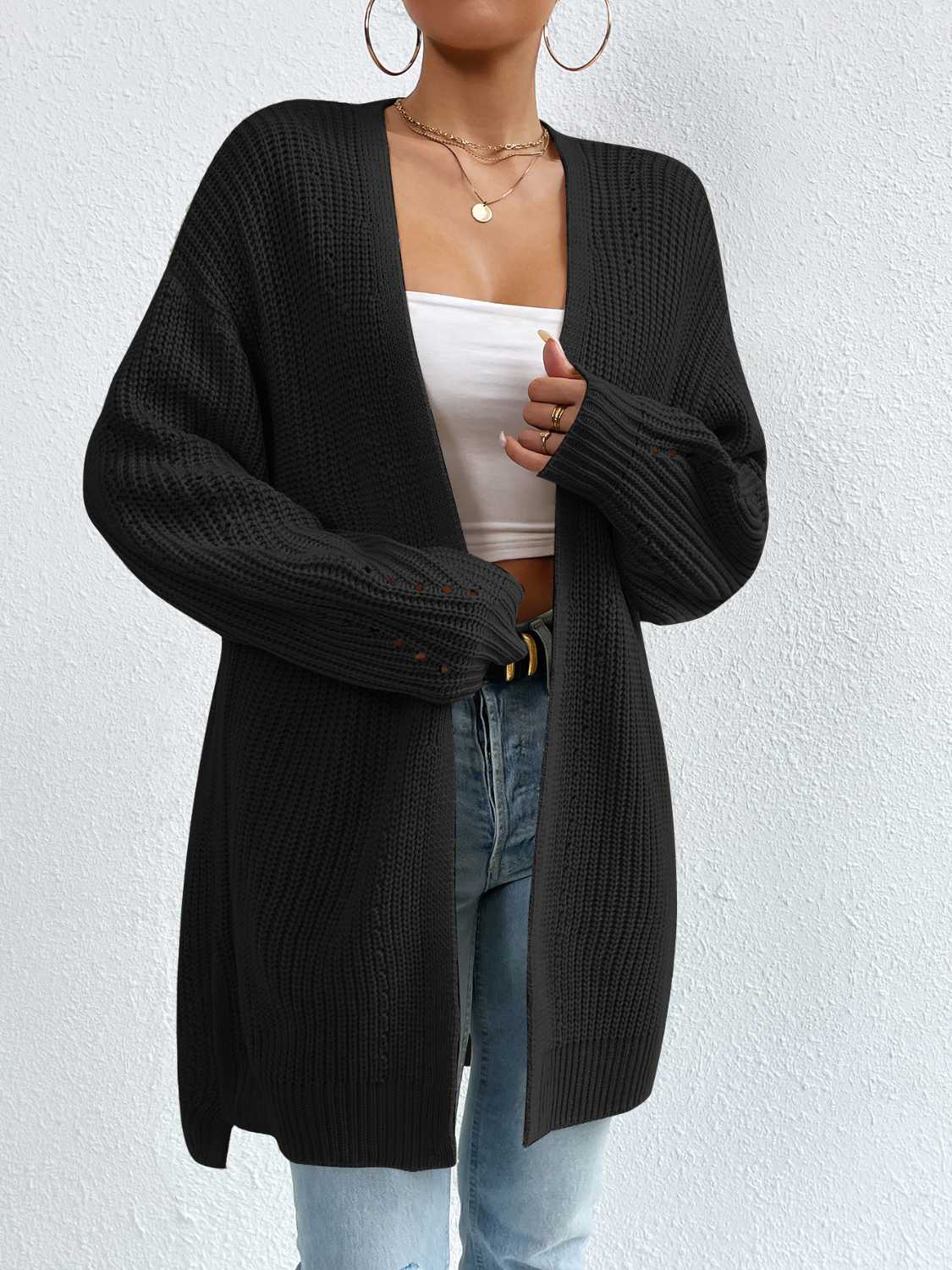 Open Front Dropped Shoulder Slit Cardigan - Siennasass