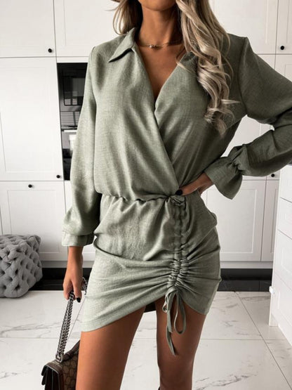 Drawstring Long Sleeve Mini Dress - Siennasass