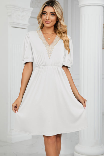 V-Neck Puff Sleeve Dress - Siennasass